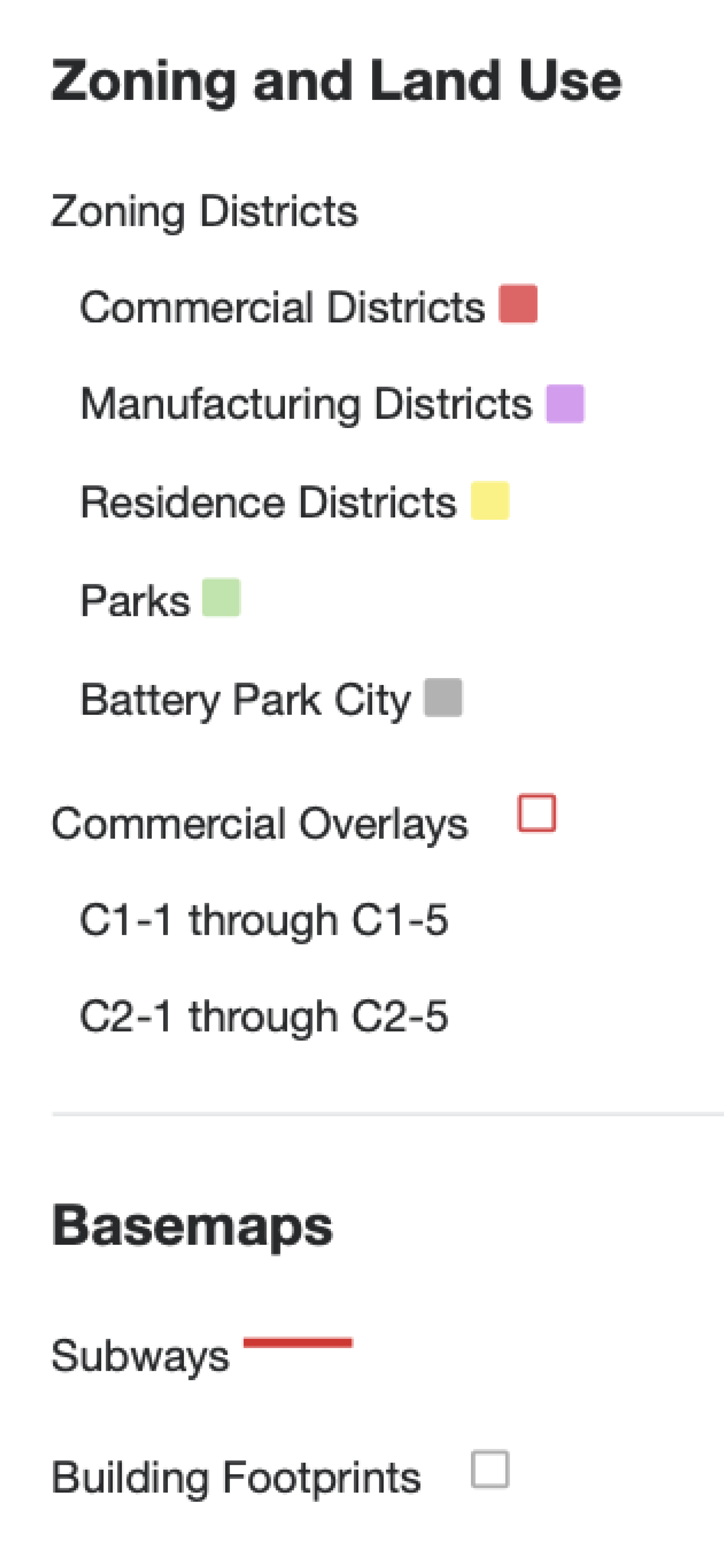 Map key for NYC's Zoning & Land Use Map